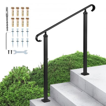 Handrails for Outdoor Steps, 2-3 Step Adjustable Height, Carbon Steel Transitional Handrail with Installation Kit, Exterior Hand Railing for Steps, Concrete or Wooden Stairs, Porch, Matte Black
