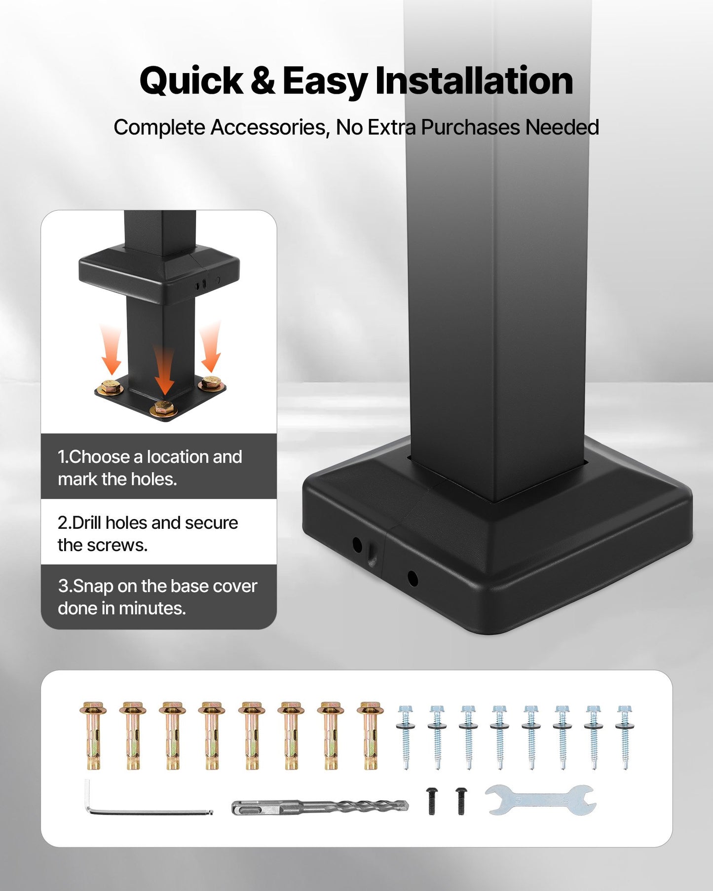 Handrails for Outdoor Steps, 2-3 Step Adjustable Height, Carbon Steel Transitional Handrail with Installation Kit, Exterior Hand Railing for Steps, Concrete or Wooden Stairs, Porch, Matte Black