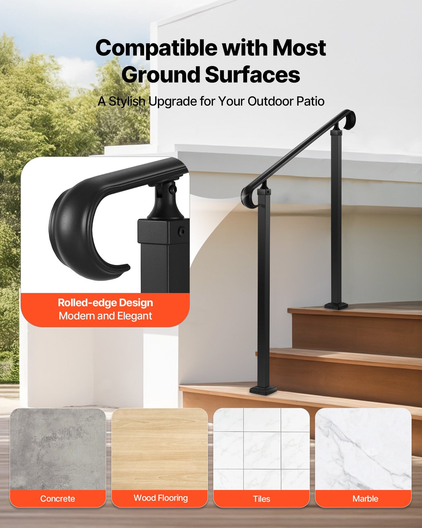 Handrails for Outdoor Steps, 2-3 Step Adjustable Height, Carbon Steel Transitional Handrail with Installation Kit, Exterior Hand Railing for Steps, Concrete or Wooden Stairs, Porch, Matte Black