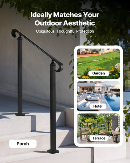 Handrails for Outdoor Steps, 2-3 Step Adjustable Height, Carbon Steel Transitional Handrail with Installation Kit, Exterior Hand Railing for Steps, Concrete or Wooden Stairs, Porch, Matte Black