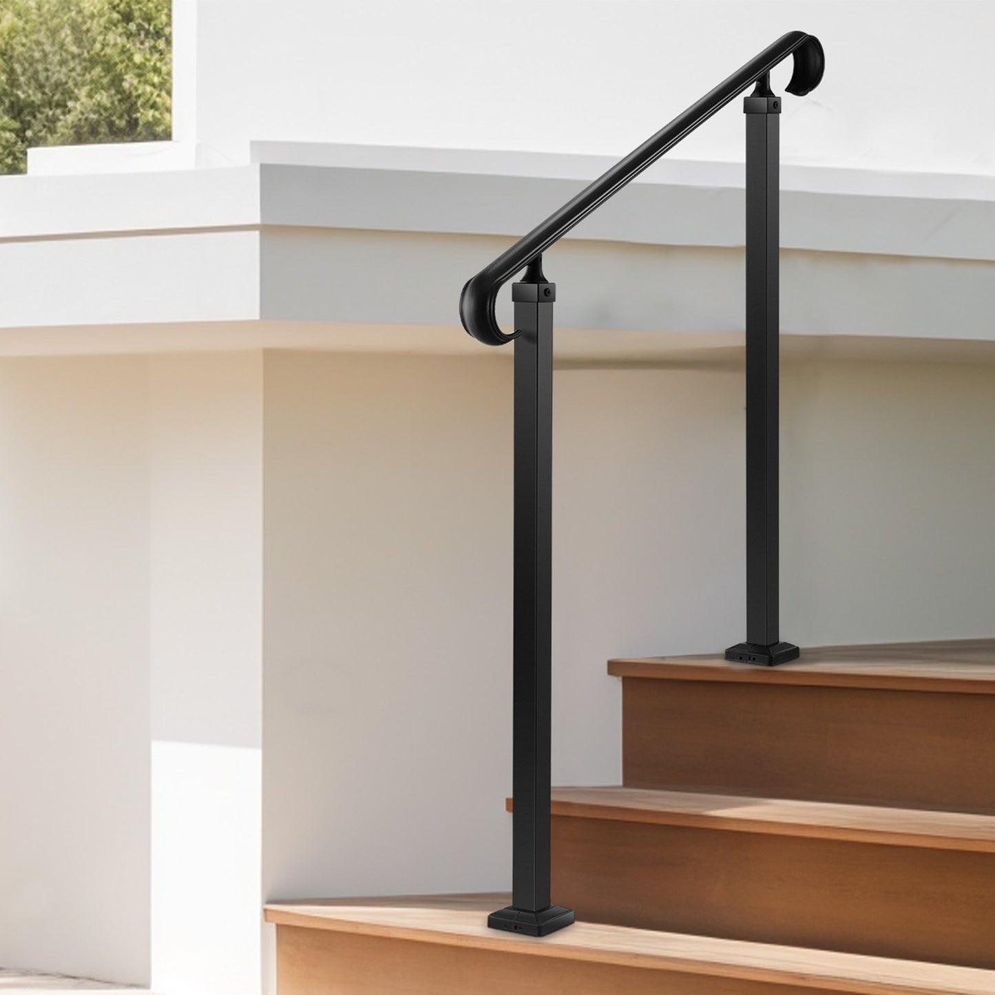 Handrails for Outdoor Steps, 2-3 Step Adjustable Height, Carbon Steel Transitional Handrail with Installation Kit, Exterior Hand Railing for Steps, Concrete or Wooden Stairs, Porch, Matte Black