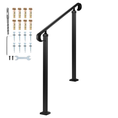 Handrails for Outdoor Steps, 2-3 Step Adjustable Height, Carbon Steel Transitional Handrail with Installation Kit, Exterior Hand Railing for Steps, Concrete or Wooden Stairs, Porch, Matte Black