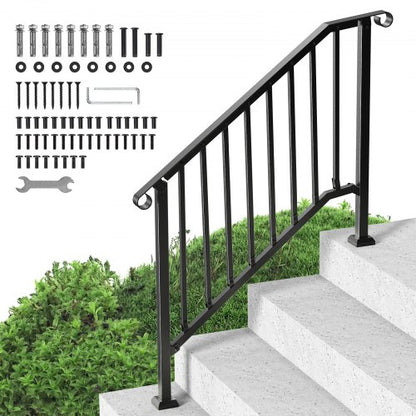 Handrails for Outdoor Steps, 3-4 Step Stair Hand Rail Kit, Transitional Iron Railings with Installation Kit, Stair Rails for Seniors, Concrete Steps & Porch & Deck, Black Retro Arch