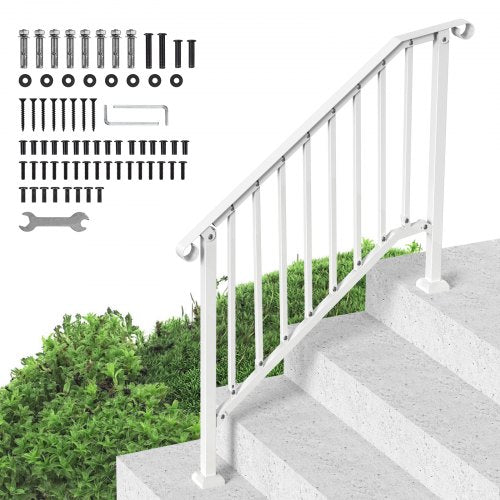 Handrails for Outdoor Steps, 3-4 Step Stair Hand Rail Kit, Transitional Carbon Steel Railings with Installation Kit, Stair Rails for Seniors, Concrete Steps & Porch & Deck, White Retro Arch