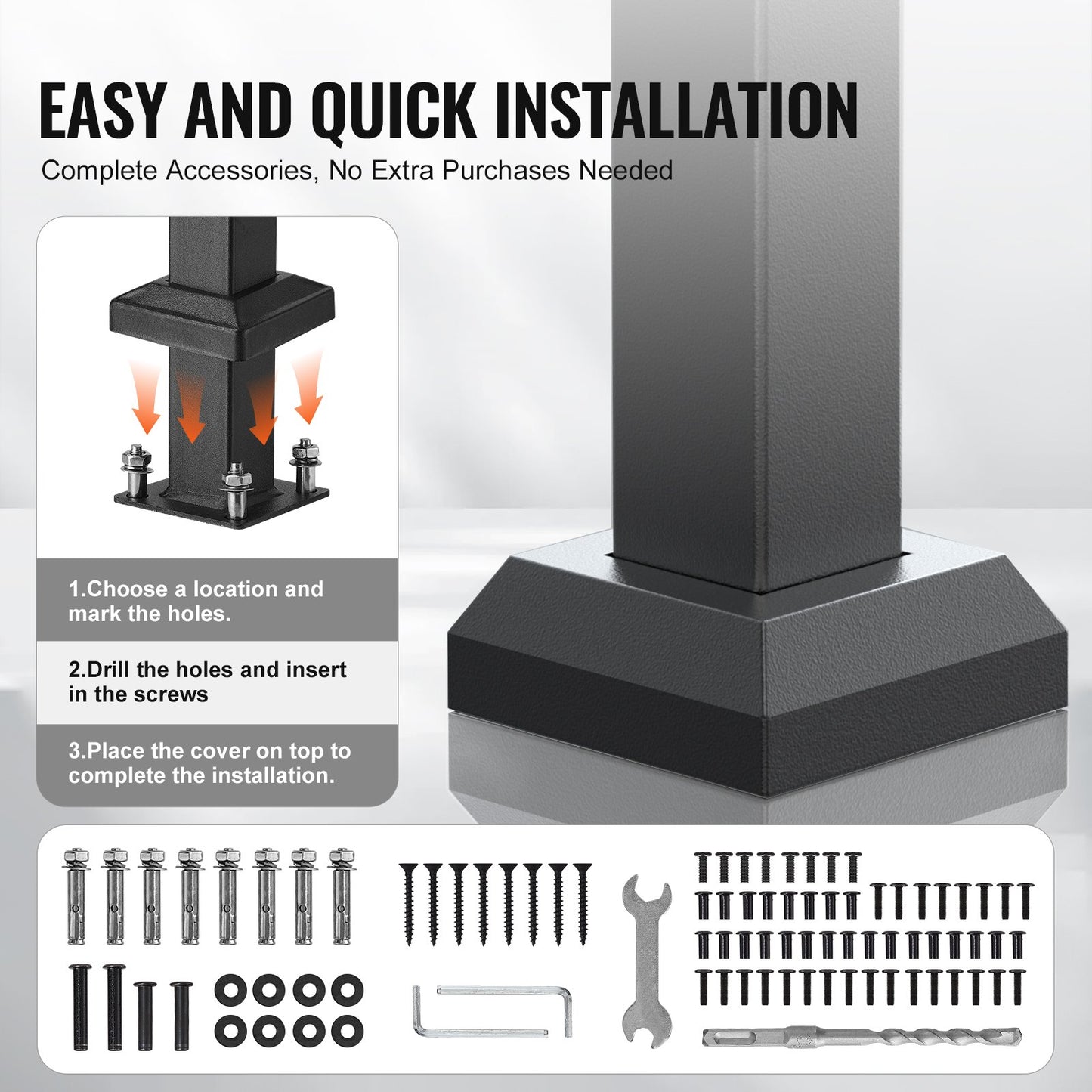 Handrails for Outdoor Steps, 5 Step Stair Hand Rail Kit, Transitional Carbon Steel Railings with Installation Kit, Stair Rails for Seniors, Concrete Steps & Porch & Deck, Black Retro Arch