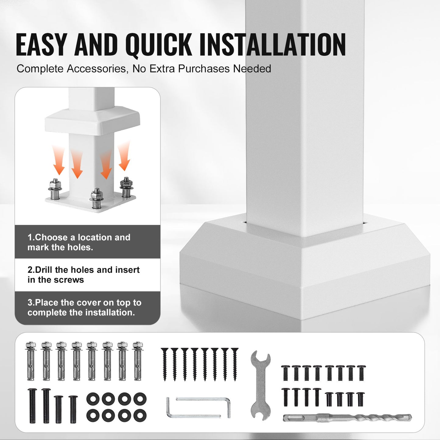 1-2-stufiger Handlauf für den Außenbereich, für Senioren, Veranda, Deck, Retro-Bogen, Weiß