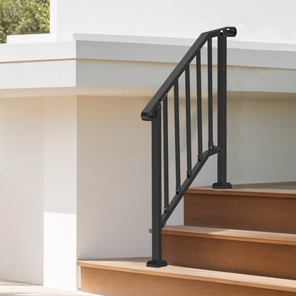 Handrails for Outdoor Steps, 2-3 Step Stair Hand Rail Kit, Transitional Carbon Steel Railings with Installation Kit, Stair Rails for Seniors, Concrete Steps & Porch & Deck, Black Retro Arch