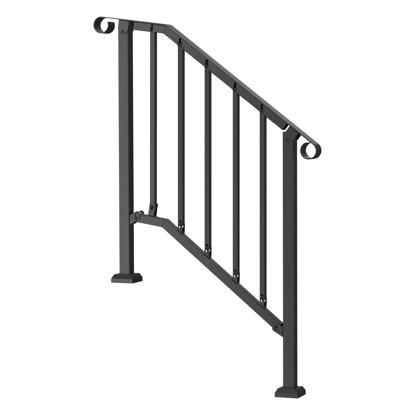 Handrails for Outdoor Steps, 2-3 Step Stair Hand Rail Kit, Transitional Carbon Steel Railings with Installation Kit, Stair Rails for Seniors, Concrete Steps & Porch & Deck, Black Retro Arch