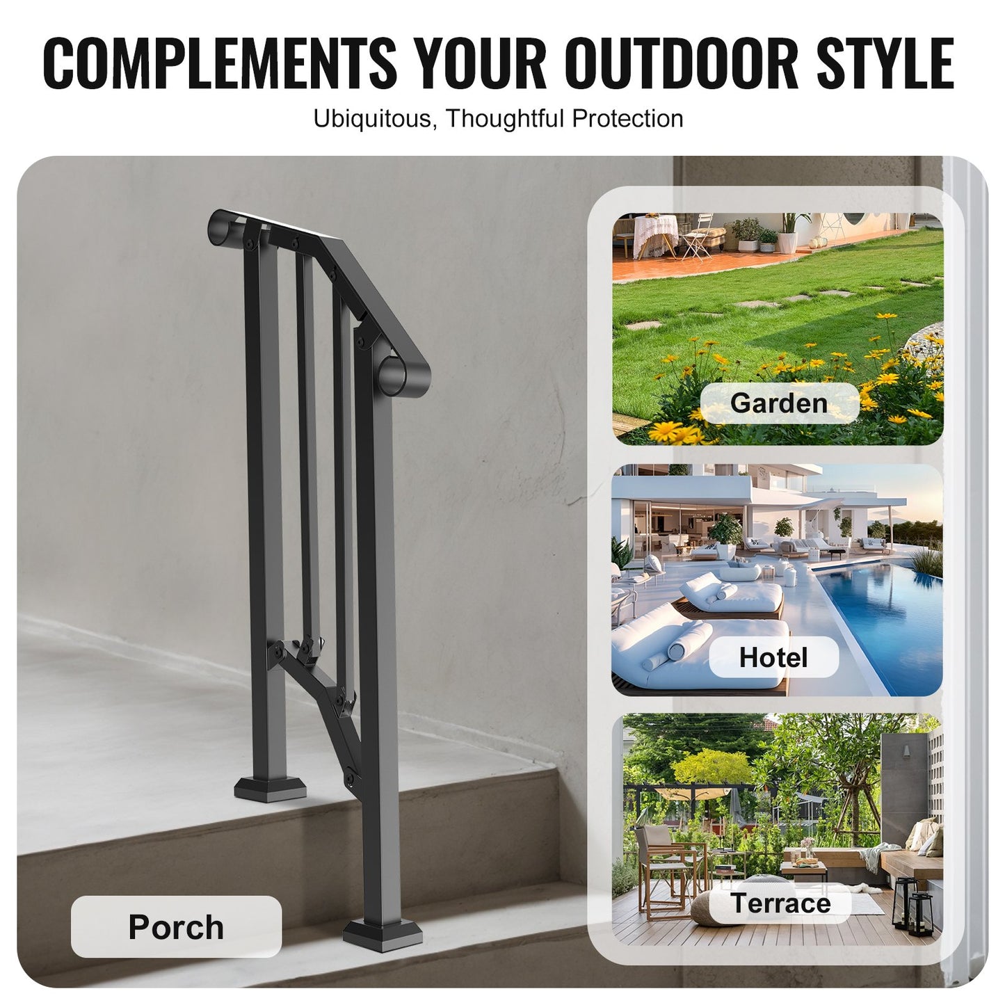 1-2-stegs ledstänger för utomhus för seniorer Verandadäck Retro Arch Black