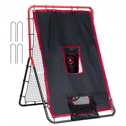 Baseball And Softball Rebounder Net, 3.5 x 4.5 ft 2-in-1 Switch Hitter Pitch Trainer, PitchBack Baseball Pitching Return Trainer Nest, Bounce Back Net for Fielding/Throwing Practice