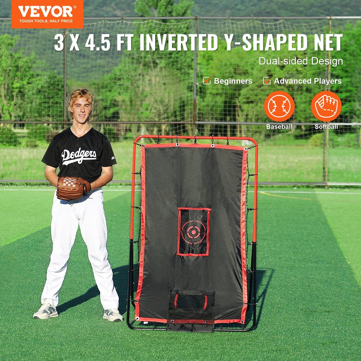 Baseball- und Softball-Rebounder-Netz 3x4,5 ft. 2-in-1 Switch Hitter Pitch