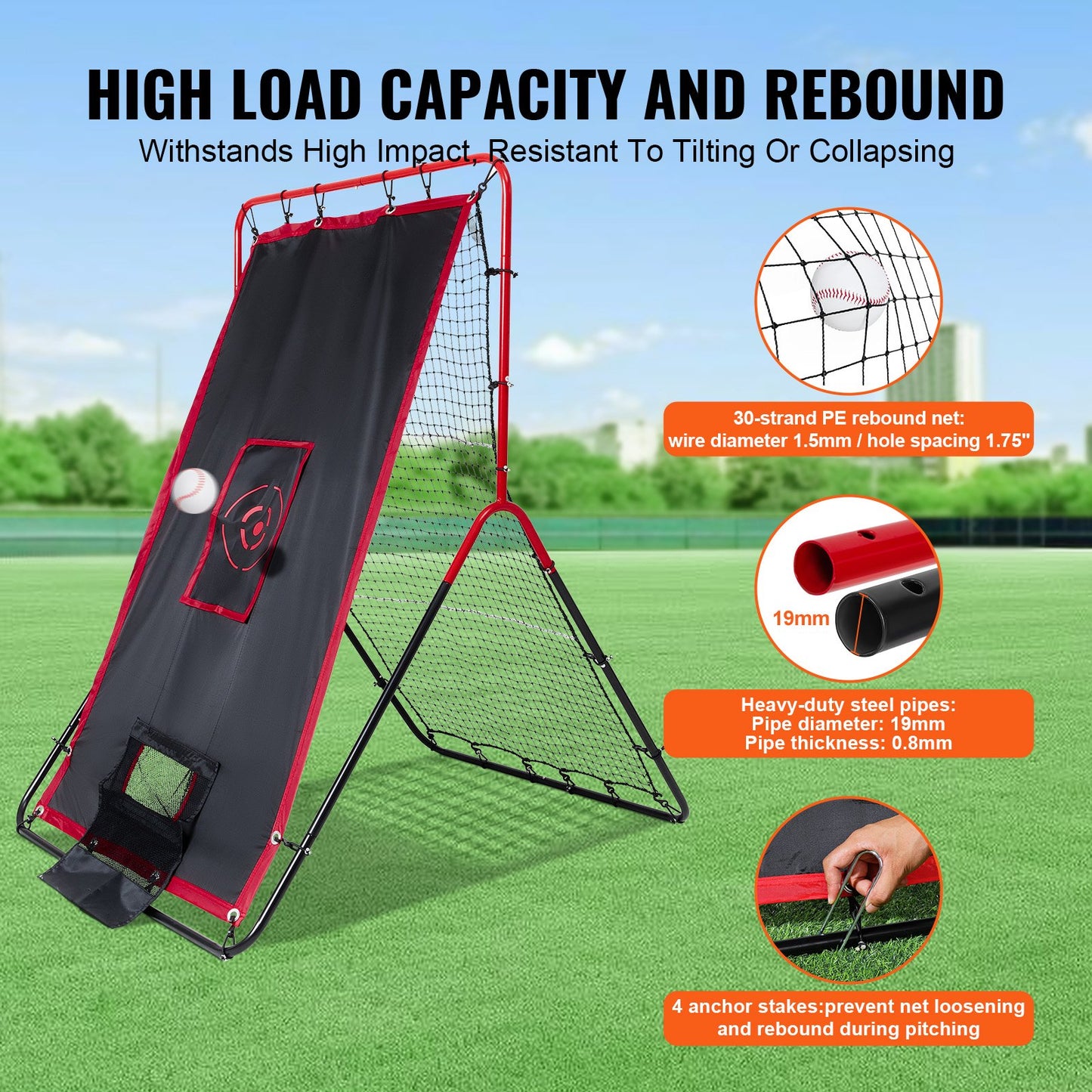 Baseball- und Softball-Rebounder-Netz 3x4,5 ft. 2-in-1 Switch Hitter Pitch