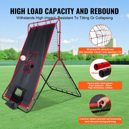 Baseball- und Softball-Rebounder-Netz 3x4,5 ft. 2-in-1 Switch Hitter Pitch