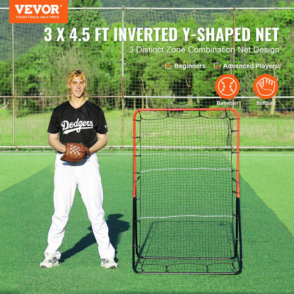 Baseball och Softball Rebounder Net 3x4,5 ft PitchBack 3-vägs tränare