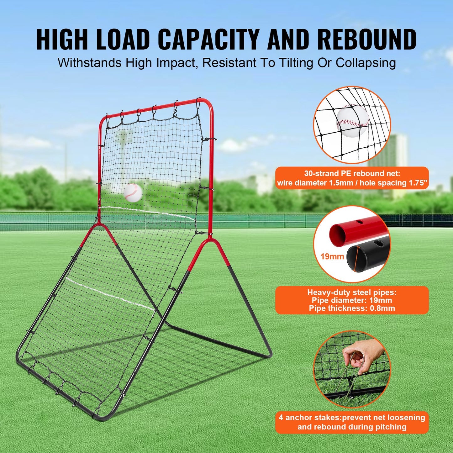 Baseball och Softball Rebounder Net 3x4,5 ft PitchBack 3-vägs tränare
