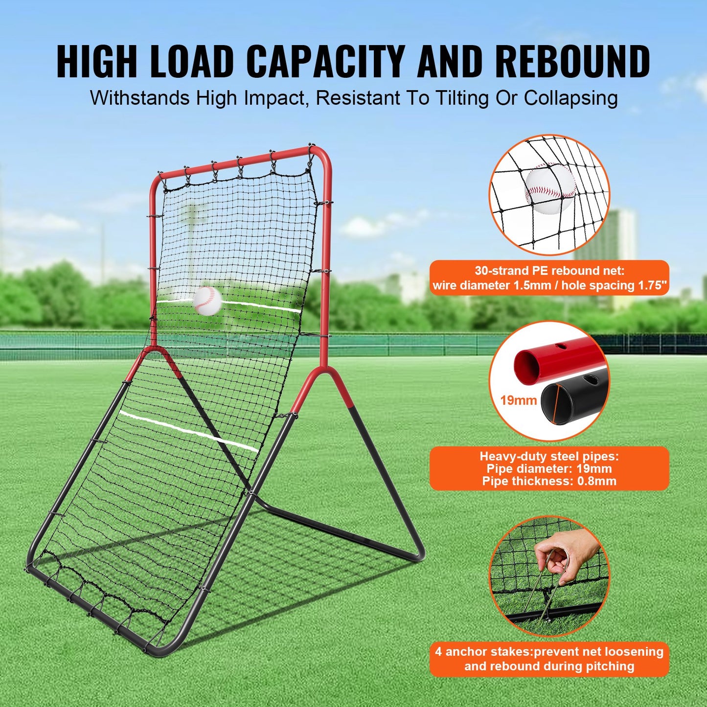 Baseball And Softball Rebounder Net, 3 x 4.5 ft PitchBack Baseball Pitching Nest, 3-Way Baseball, Softball Pitchback Net, Fielding Trainer, Bounce Back Net for Fielding/Throwing Practice
