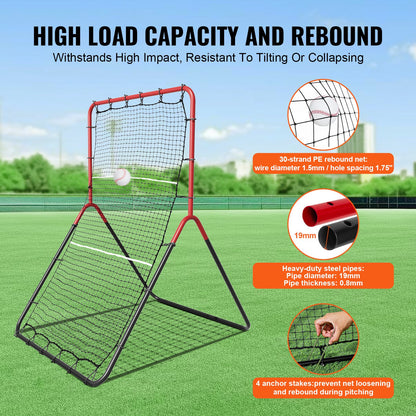 Baseball And Softball Rebounder Net, 3 x 4.5 ft PitchBack Baseball Pitching Nest, 3-Way Baseball, Softball Pitchback Net, Fielding Trainer, Bounce Back Net for Fielding/Throwing Practice