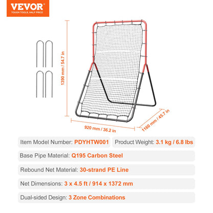 Baseball And Softball Rebounder Net, 3 x 4.5 ft PitchBack Baseball Pitching Nest, 3-Way Baseball, Softball Pitchback Net, Fielding Trainer, Bounce Back Net for Fielding/Throwing Practice