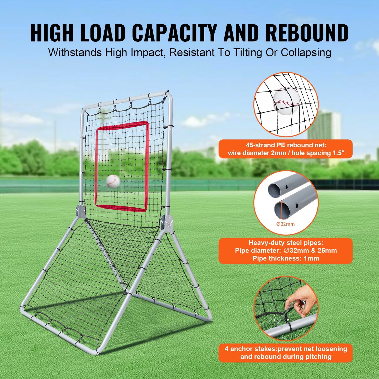Baseball- und Softball-Rebounder-Netz 3,5 x 6 Fuß 5 einstellbare Winkel