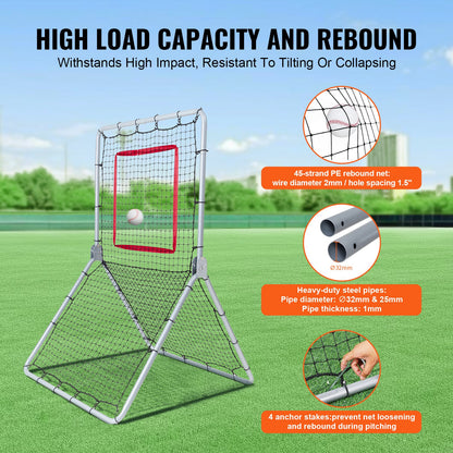 Baseball- und Softball-Rebounder-Netz 3,5 x 6 Fuß 5 einstellbare Winkel