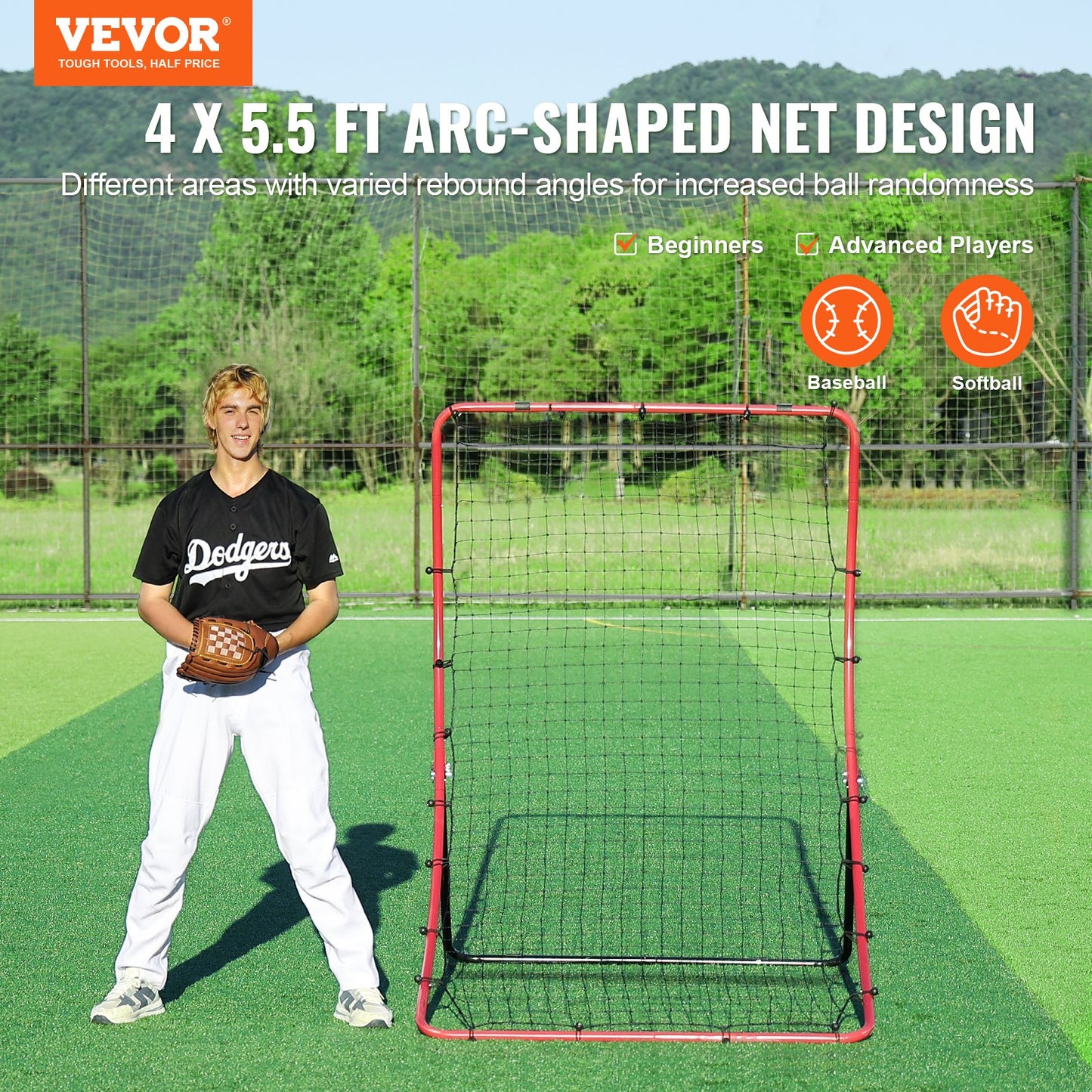 Baseball- und Softball-Reboundernetz 4x5,5 ft PitchBack All Angle Fielding
