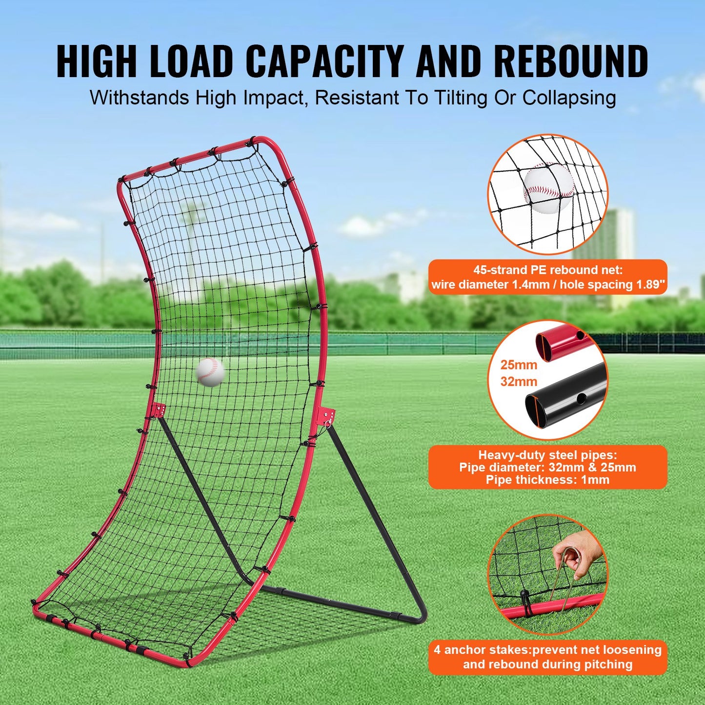 Baseball- und Softball-Reboundernetz 4x5,5 ft PitchBack All Angle Fielding