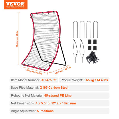 Baseball And Softball Rebounder Net, 4 x 5.5 ft PitchBack Baseball Pitching Nest, Pitch Return Trainer Rebound Net with Pitching Target, All Angle Fielding Rebound Net for Grounders Pop Flies