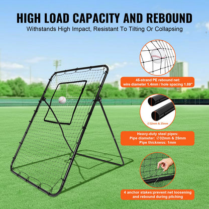 Baseball- und Softball-Rebounder-Netz, 1,2 x 1,8 m, PitchBack, verstellbare Winkel