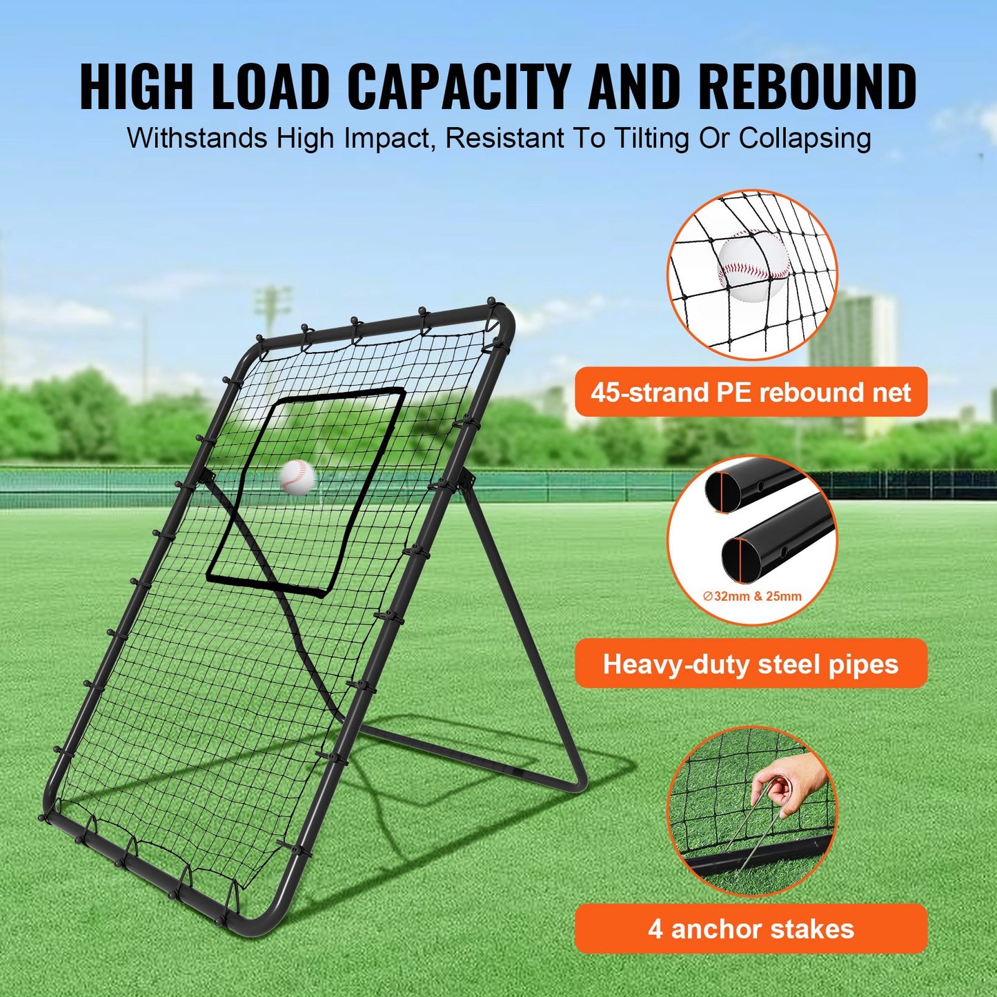 Baseball And Softball Rebounder Net, 4 x 6 Feet PitchBack Baseball Nest for Pitching and Fielding Training, Pitch Return Trainer Rebound Net with Pitching Target, 4 Adjustable Angles