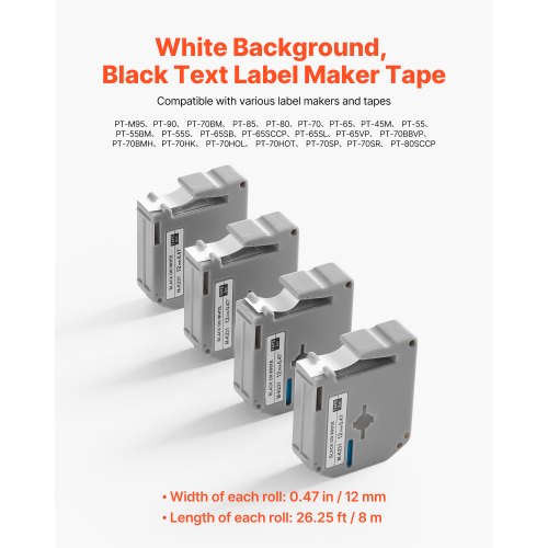 label tape 4-pack 12 mm black on white refill for label printer M-K231