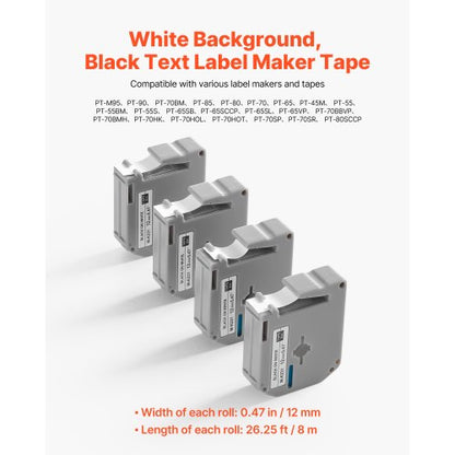 label tape 4-pack 12 mm black on white refill for label printer M-K231