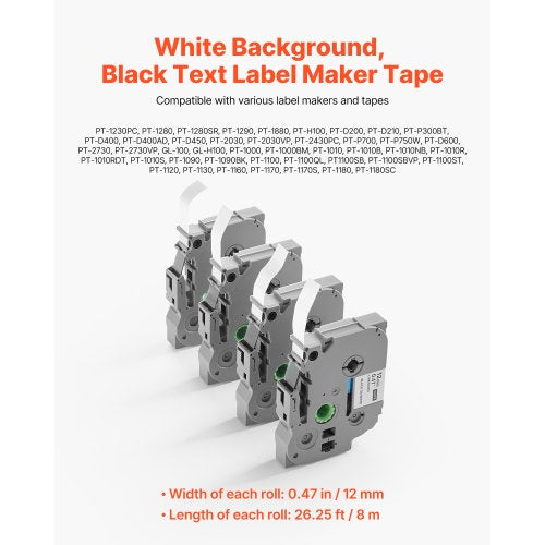 label tape 4-pack 12 mm black on white label tape refill TZe-231