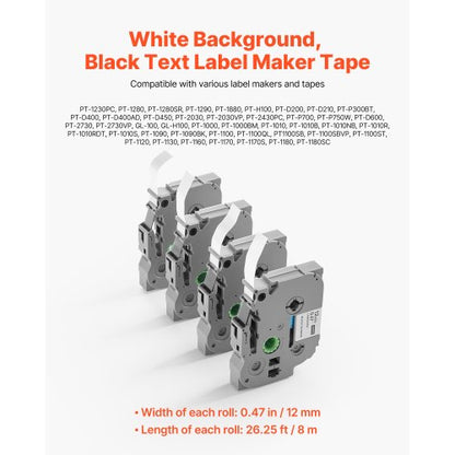 label tape 4-pack 12 mm black on white label tape refill TZe-231