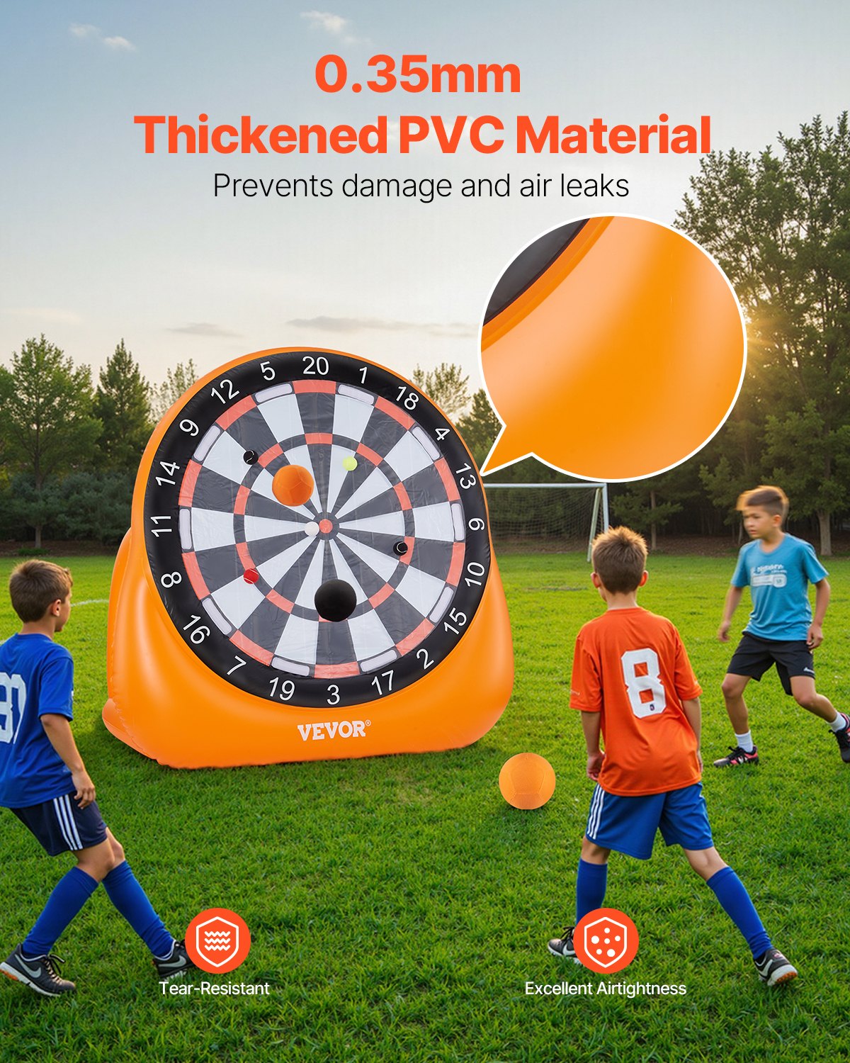 Inflatable Soccer Dart Board, over 6 ft High Giant Soccer Dart Board with 4 Kick Balls, 12 Tennis and Air Pump, 3-Min Setup, Ideal for Giant Yard Games, Giant Kick Darts Game, Backyard Golf Game