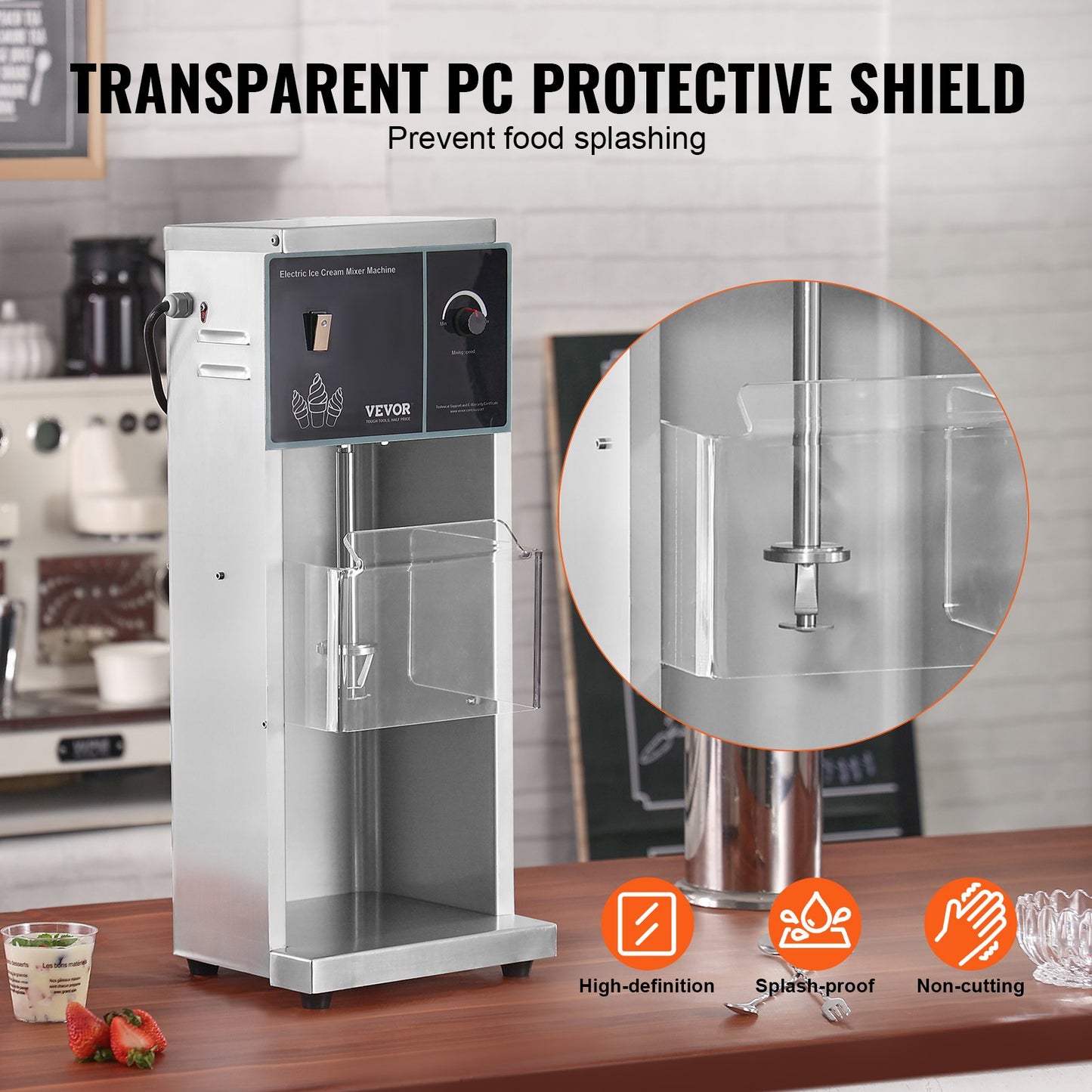 Ice Cream Mixer 400W Glass Mixer Rörmaskin 304 Rostfritt stål