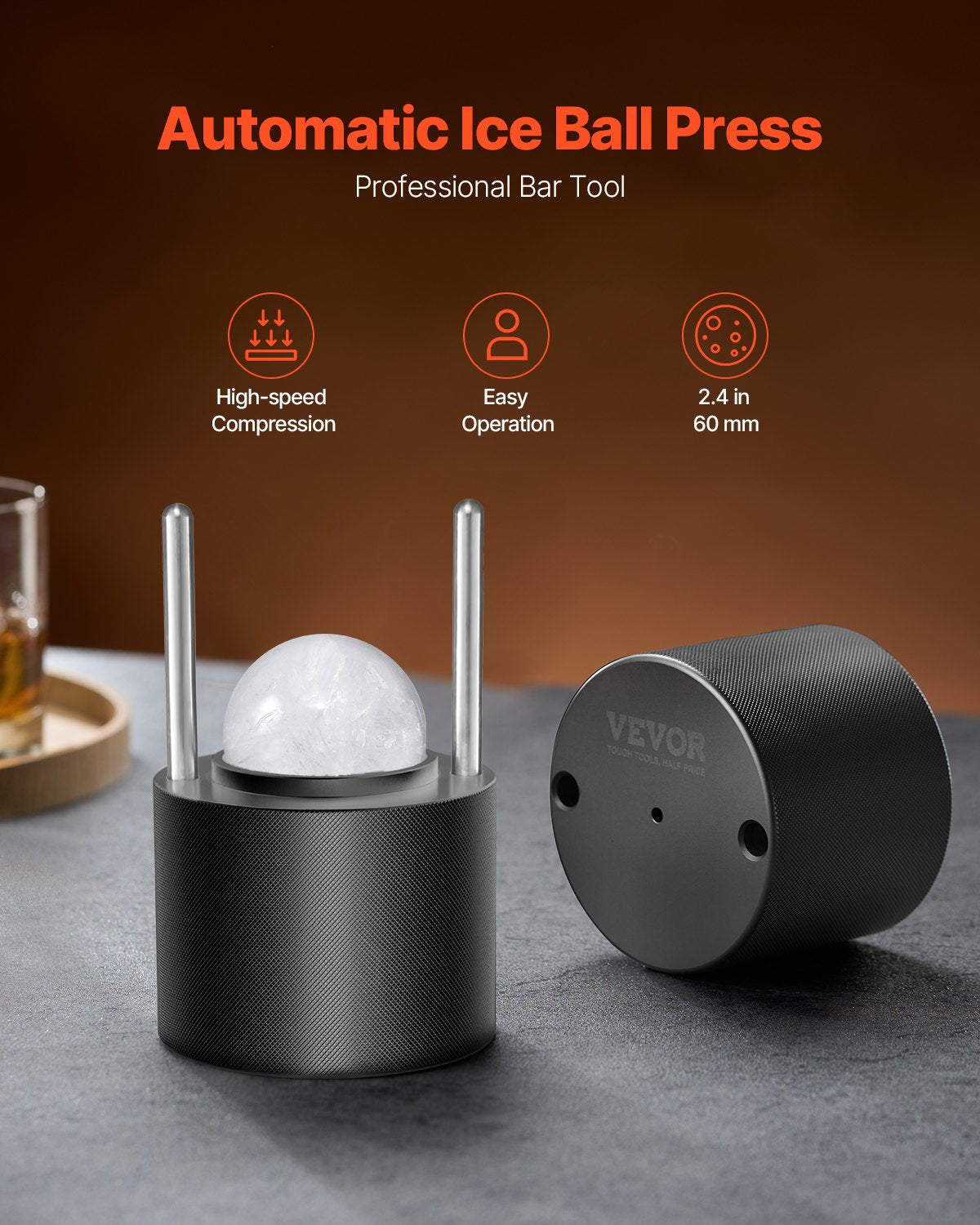 Ice Ball Press Kit Ice Ball Maker 2,4"/60 mm Clear Sphere Whisky Scot