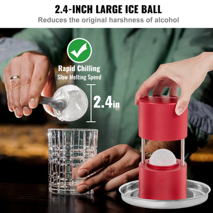 Eisballpresse, 2,4-Zoll-Eisballmaker, Eisballpressen-Set aus Flugzeug-Al-Legierung für 60-mm-Eiskugeln, Eispresse mit Zange und Tropfschale, für Whisky, Cocktail, Bourbon, Scotch auf Partys und im Urlaub, Rot