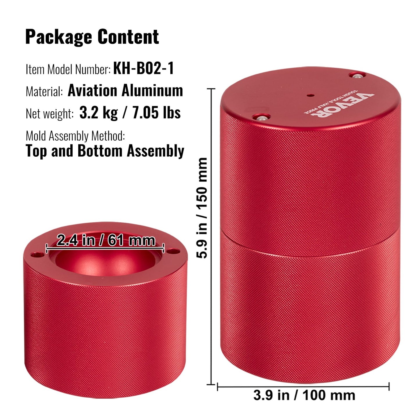 Ice Ball Press, 2.4" Ice Ball Maker, Aircraft Al Alloy Ice Ball Press Kit for 60mm Ice Sphere, Ice Press with Tong and Drip Tray, for Whiskey, Cocktail, Bourbon, Scot on Party & Holiday, Red