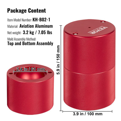 Ice Ball Press, 2.4" Ice Ball Maker, Aircraft Al Alloy Ice Ball Press Kit for 60mm Ice Sphere, Ice Press with Tong and Drip Tray, for Whiskey, Cocktail, Bourbon, Scot on Party & Holiday, Red