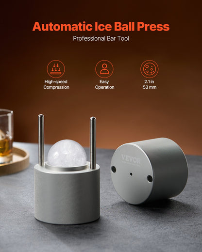 Eisballpresse, Eisballmaker, 2,1 Zoll/53 mm, Eispressen-Set für Whisky, Silber