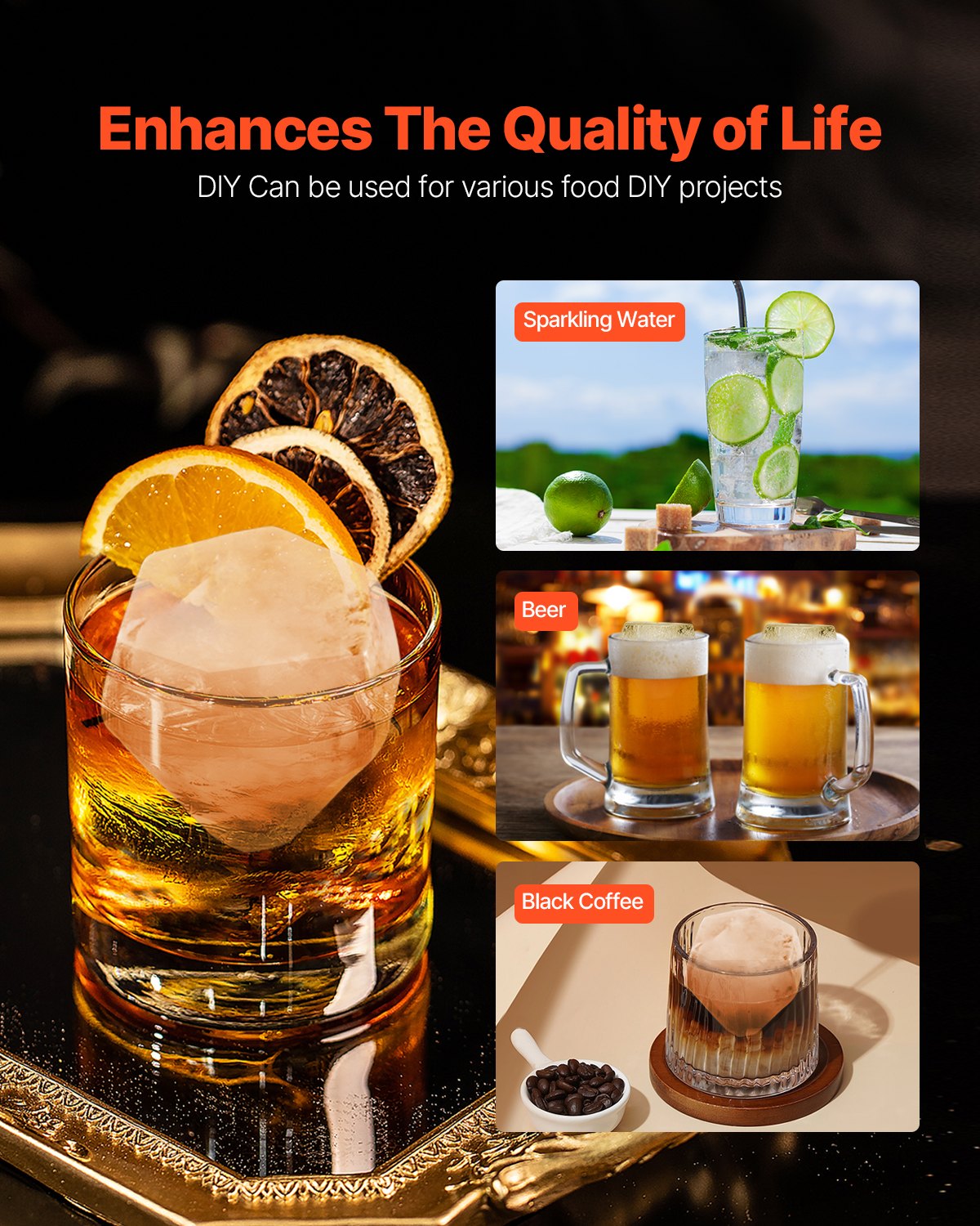 Ice Diamond Press Ice Ball Maker 2,4" Diamond Ice Press Kit för Whisky