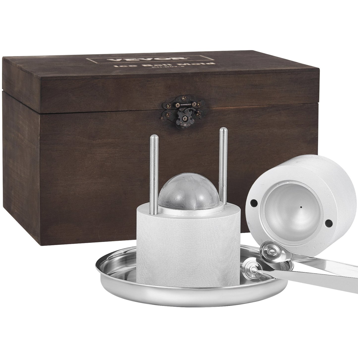 Eisball-Press-Set, Flugzeug-Eispresse aus Al-Legierung mit Eisblockform, großer Matte, Zange, Tropfschale, einem Glas, runder Eisball-Maker 2,4"/60 mm Eisball, für Whisky, Cocktails auf Partys und im Urlaub