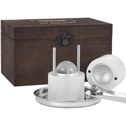 Eisball-Press-Set, Flugzeug-Eispresse aus Al-Legierung mit Eisblockform, großer Matte, Zange, Tropfschale, einem Glas, runder Eisball-Maker 2,4"/60 mm Eisball, für Whisky, Cocktails auf Partys und im Urlaub