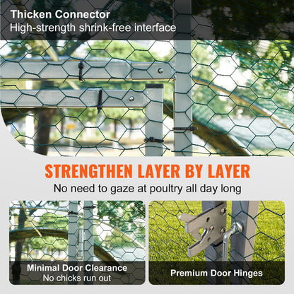 Hühnerstall aus Metall, 3,9 x 2,9 x 2,0 m, großer Hühnerauslauf, begehbarer Geflügelkäfig mit Dach für den Außenbereich für Bauernhof oder Garten, mit wasserdichtem Deckel und Schutznetz, für Hühner, Enten und Kaninchen