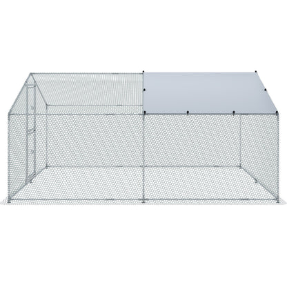 Hühnerstall aus Metall, 3,9 x 2,9 x 2,0 m, großer Hühnerauslauf, begehbarer Geflügelkäfig mit Dach für den Außenbereich für Bauernhof oder Garten, mit wasserdichtem Deckel und Schutznetz, für Hühner, Enten und Kaninchen