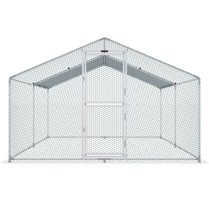 Hühnerstall aus Metall, 3,9 x 2,9 x 2,0 m, großer Hühnerauslauf, begehbarer Geflügelkäfig mit Dach für den Außenbereich für Bauernhof oder Garten, mit wasserdichtem Deckel und Schutznetz, für Hühner, Enten und Kaninchen