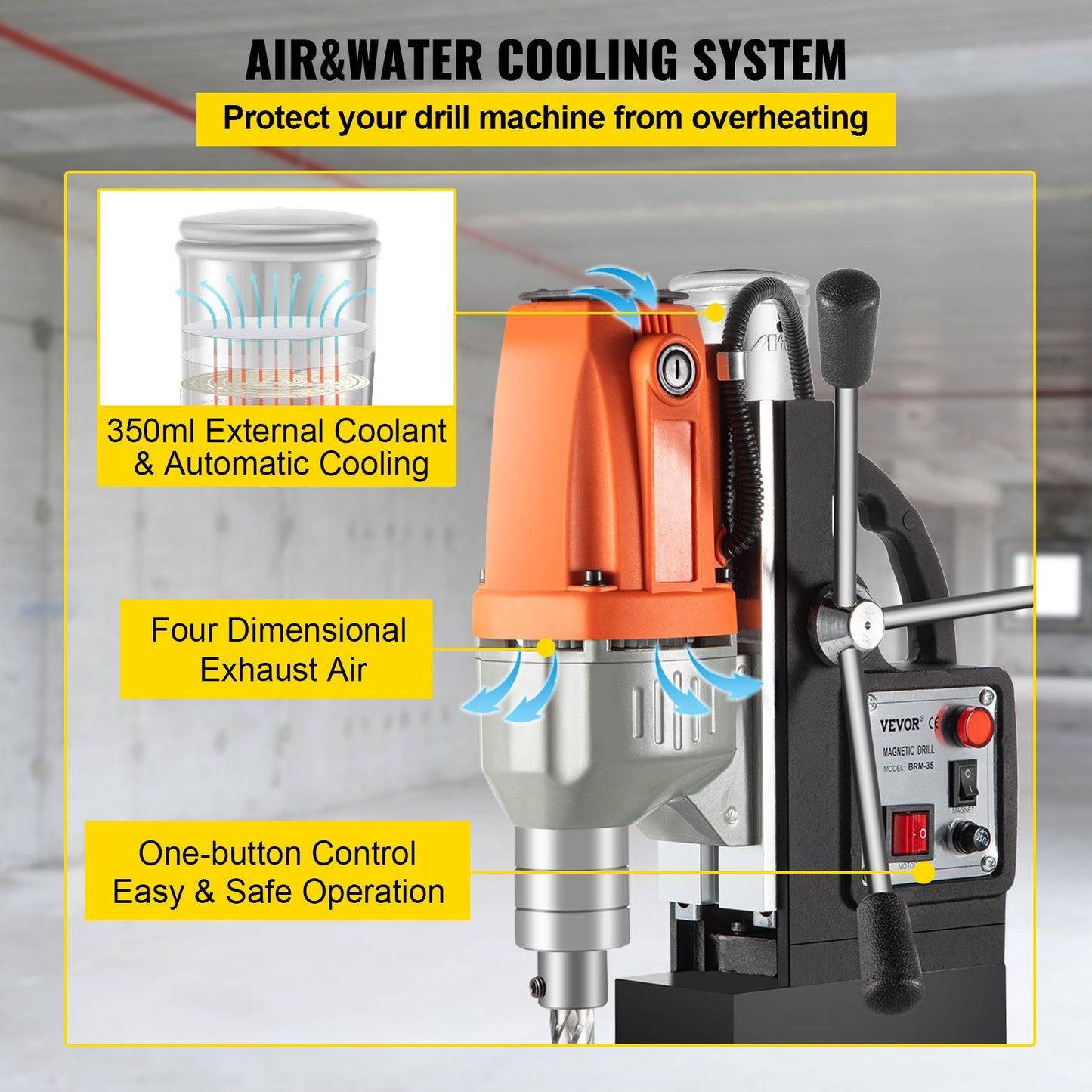 Magnetic Drill Magnetic Drilling Machine 980W, Metal Drill Press High Power 680 rpm, Multi-Function Metal Drill Press 35MM Core Drilling Machine for Drilling And Tapping