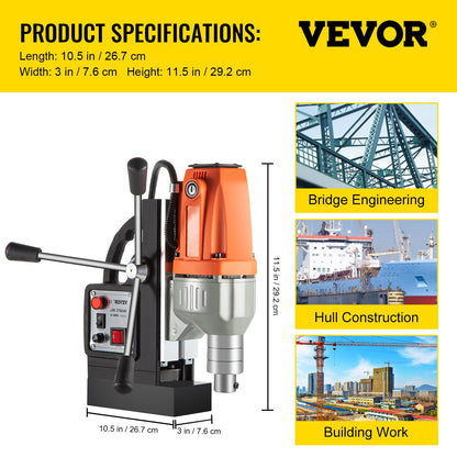 Magnetic Drill Magnetic Drilling Machine 980W, Metal Drill Press High Power 680 rpm, Multi-Function Metal Drill Press 35MM Core Drilling Machine for Drilling And Tapping