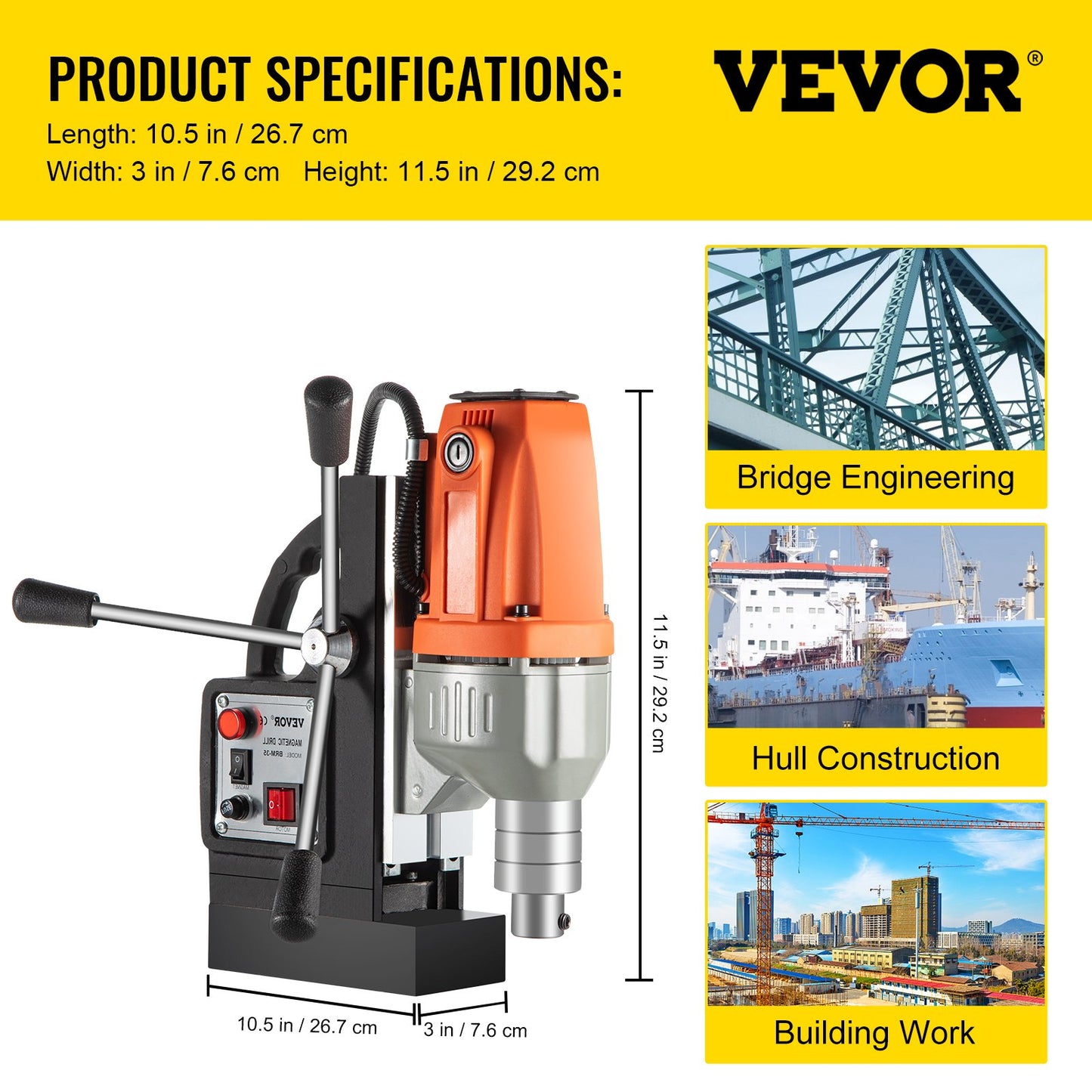 Magnetbohrmaschine 220 V-240 V, Magnetbohrmaschine 980 W, Metallbohrmaschine, hohe Leistung, 680 U/min, Multifunktions-Metallbohrmaschine, 35 mm Kernbohrmaschine zum Bohren und Gewindeschneiden