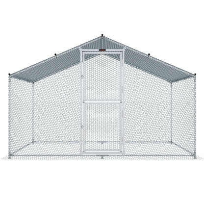 Großer Hühnerstall aus Metall mit Auslauf, begehbarer Hühnerstall für den Bauernhof mit wasserdichter Abdeckung, 2,0 x 2,9 x 2,0 m, großer Hühnerkäfig mit Dach für Hühnerstall, Entenauslauf und Kaninchenauslauf, silber